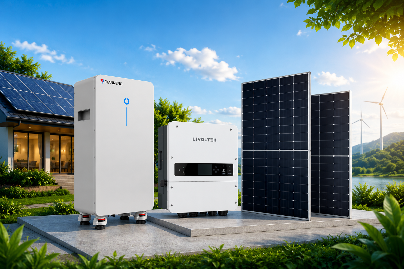 Combo điện NLMT - 1 pha - 17Kwp, 1 IVT 8kw, lưu trữ 32kwh