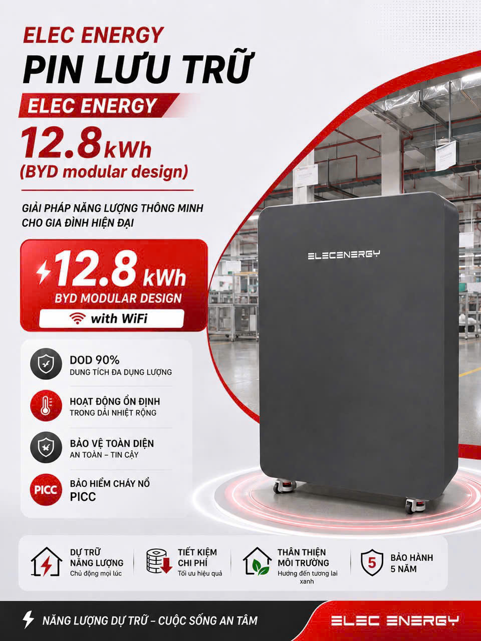 Pin Lưu Trữ Lithium Elec Energy 12.8 kWh