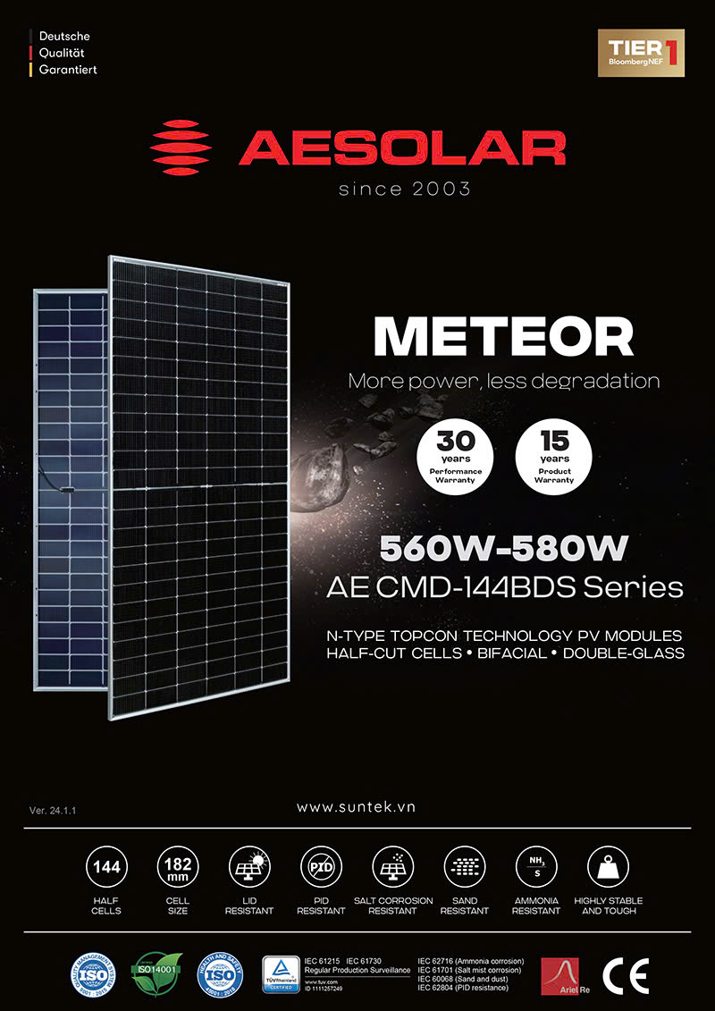 Tấm pin mặt trời Mono AE SOLAR 580W