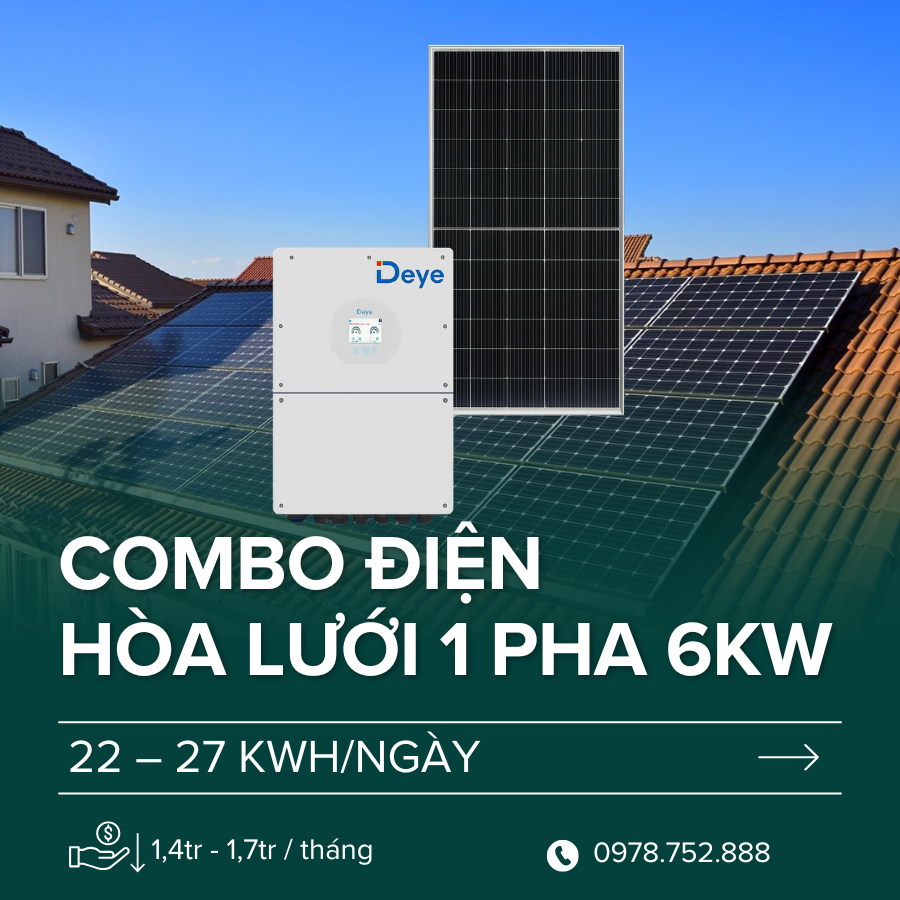 Điện NLMT hòa lưới bám tải không lưu trữ 1 pha 6 KW