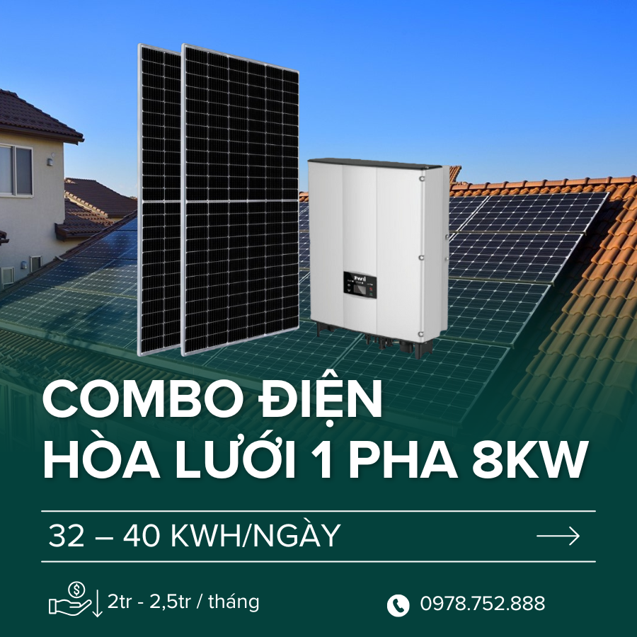 Điện NLMT hòa lưới bám tải không lưu trữ 1 pha 8 KW