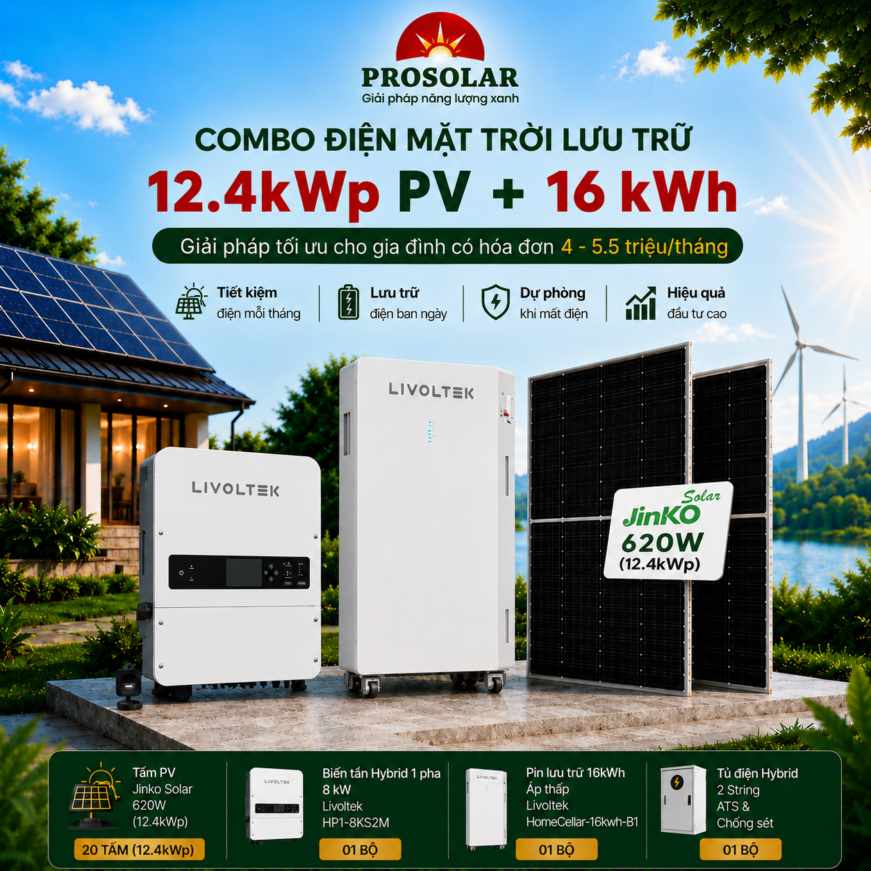 Combo Hybrid 12.4kWp - Lưu Trữ 16kWh