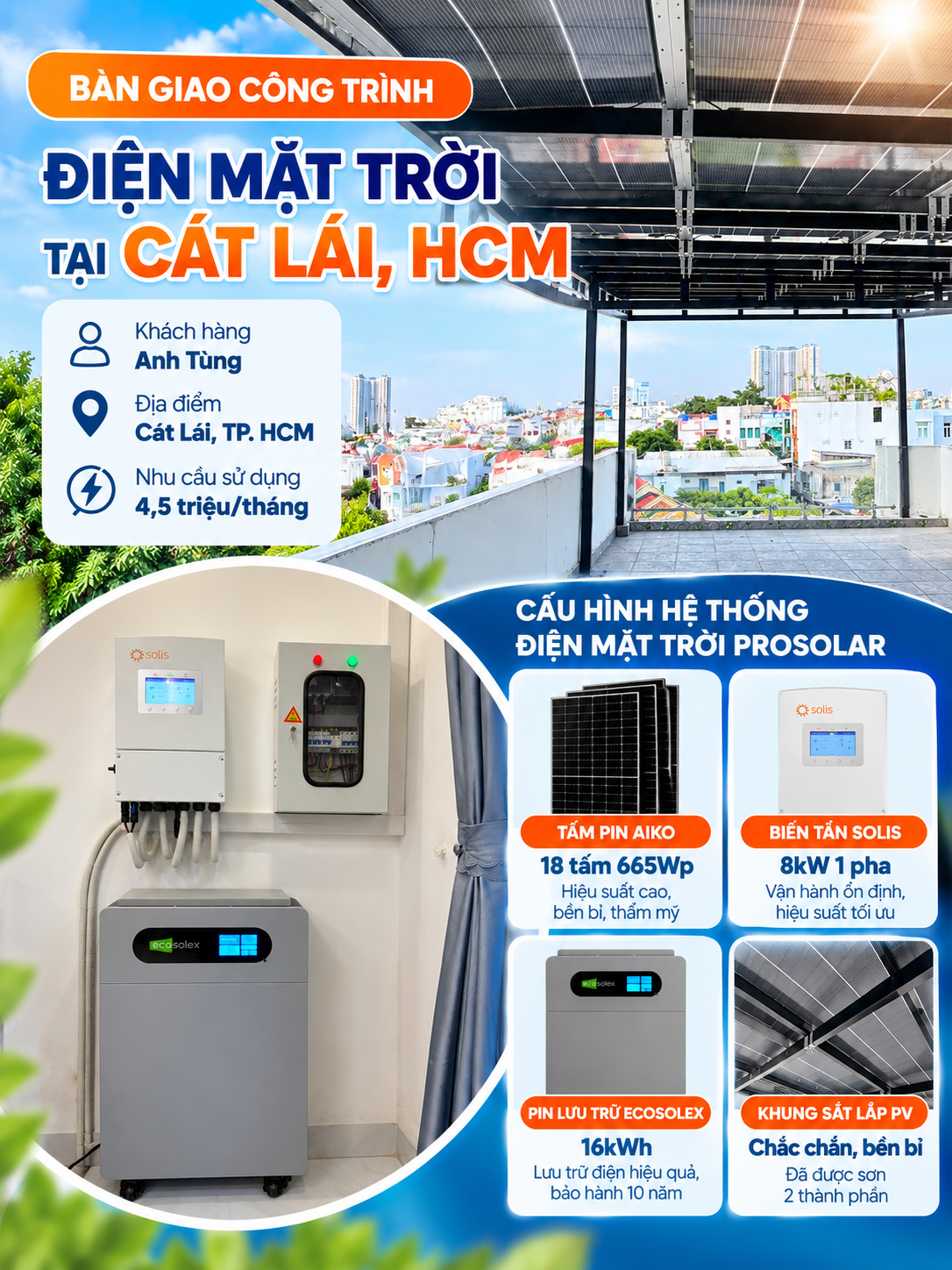 Bàn Giao Điện Mặt Trời 11,97kWp Có Lưu Trữ Tại Cát Lái