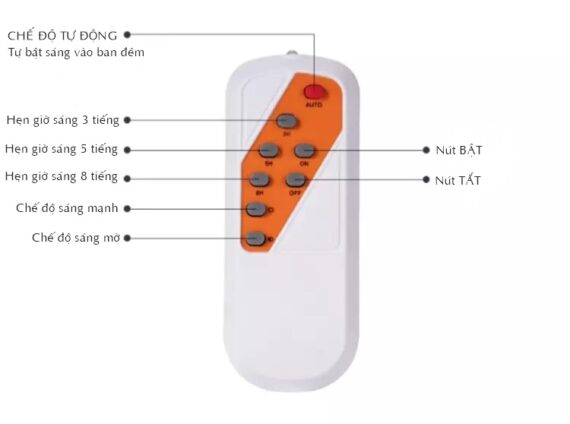 Cách sử dụng remote của đèn năng lượng mặt trời - màu trắng cam
